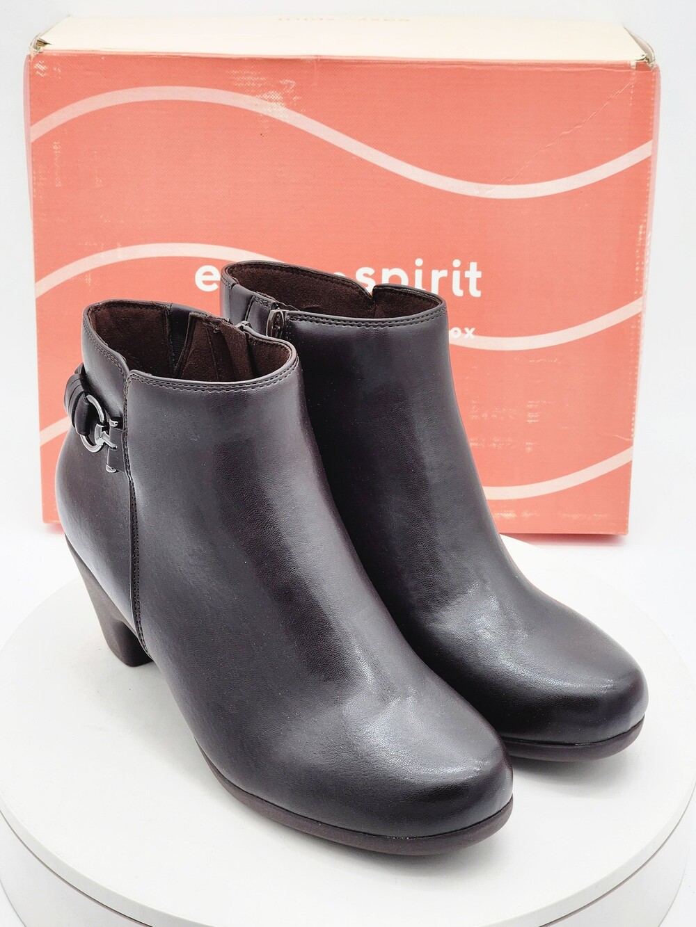 Easy Spirit Clemens3 Dark Brown Ankle Boots Women’s 8.5 W Braided Buckle